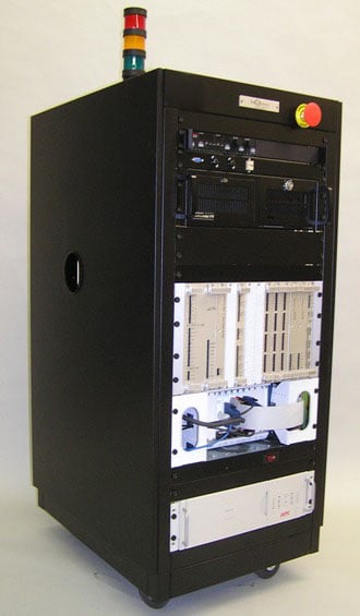 Custom designed, low profile NI PXI test console, including custom backplane, card cage, and custom test cards.